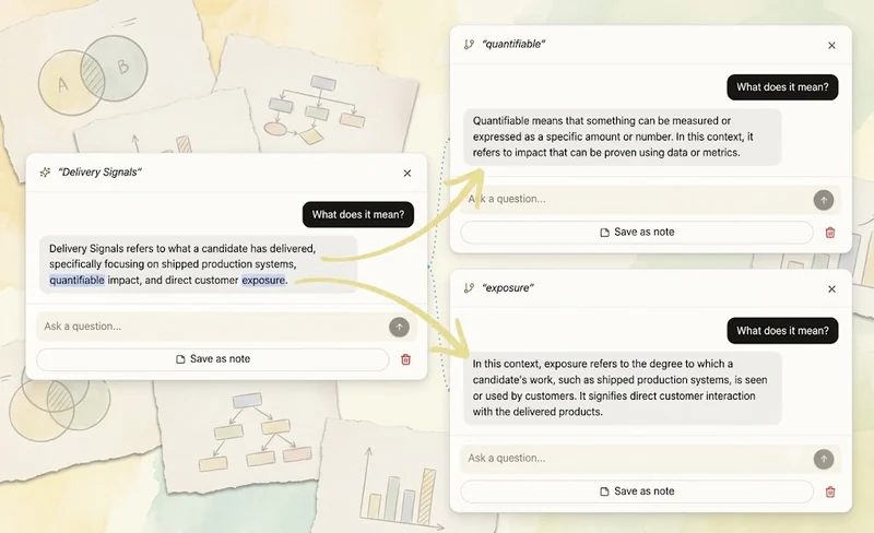 BrainyKit screenshot: an open branch tree with three conversation nodes connected by wires