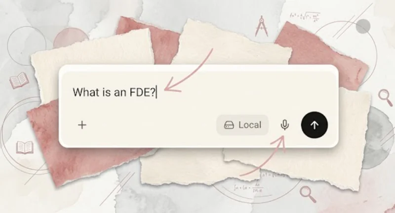 BrainyKit screenshot: the chat input with a typed question, the microphone button, and the Local model badge